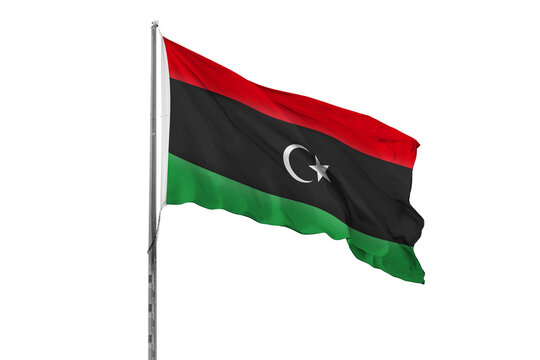 Waving Libya country flag, isolated, white background, national, nationality, close up