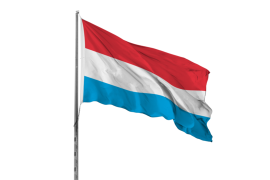 Waving Luxembourg country flag, isolated, white background, national, nationality, close up