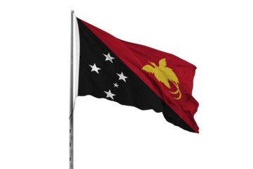 Waving Papua New Guinea country flag, isolated, white background, national, nationality, close up