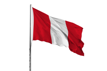 Waving Peru country flag, isolated, white background, national, nationality, close up