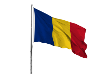 Waving Romania country flag, isolated, white background, national, nationality, close up