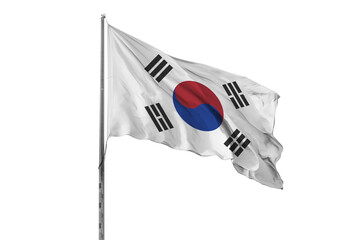 Waving Republic of Korea country flag, isolated, white background, national, nationality, close up