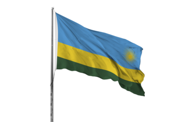 Waving Rwanda country flag, isolated, white background, national, nationality, close up