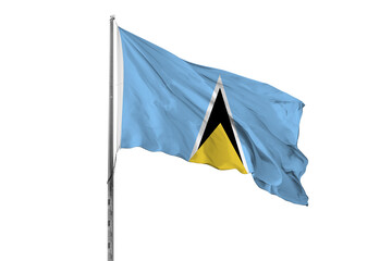 Waving Saint Lucia country flag, isolated, white background, national, nationality, close up