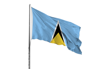 Waving Saint Lucia country flag, isolated, white background, national, nationality, close up