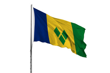 Waving Saint Vincent and the Grenadines country flag, isolated, white background, national, nationality, close up