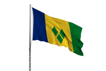 Waving Saint Vincent and the Grenadines country flag, isolated, white background, national, nationality, close up