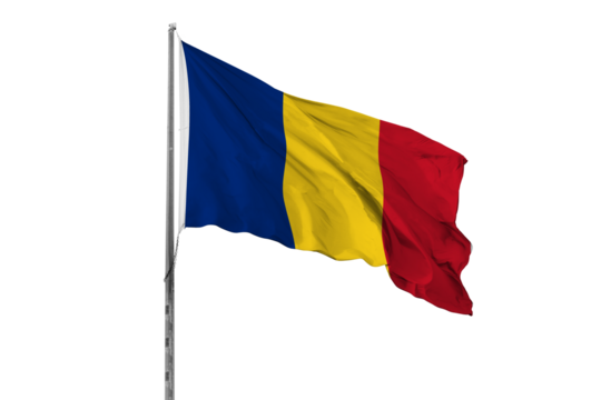 Waving Romania country flag, isolated, white background, national, nationality, close up
