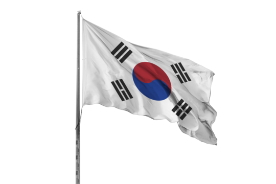 Waving Republic of Korea country flag, isolated, white background, national, nationality, close up