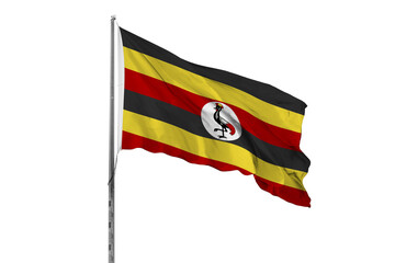 Waving Uganda country flag, isolated, white background, national, nationality, close up