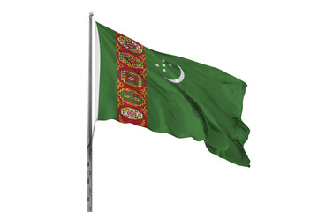 Waving Turkmenistan country flag, isolated, white background, national, nationality, close up