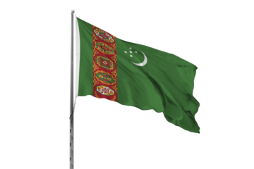 Waving Turkmenistan country flag, isolated, white background, national, nationality, close up
