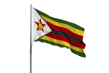 Waving Zimbabwe country flag, isolated, white background, national, nationality, close up