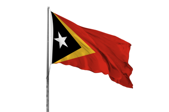 Waving Timor Leste country flag, isolated, white background, national, nationality, close up