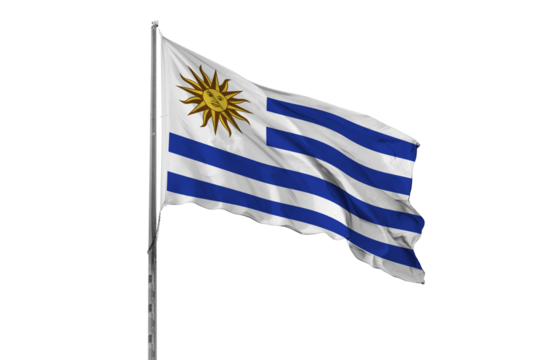 Waving Uruguay country flag, isolated, white background, national, nationality, close up