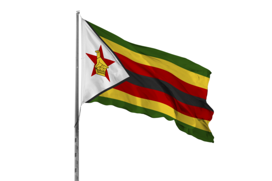 Waving Zimbabwe country flag, isolated, white background, national, nationality, close up