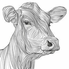 A Cow art doodle, heartwarming lines, hand-drawn, pristine, white isolation