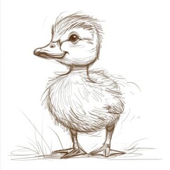 A Duckling sketch, adorable doodle, neat lines, hand-crafted on white