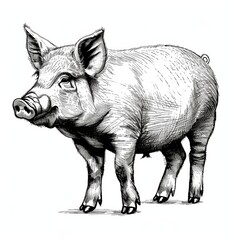 A Pig sketch in silhouette, minimalist line art, hand-drawn, black & white, isolated