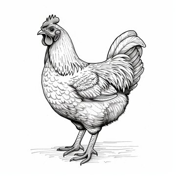 A Chicken line art, whimsical doodles, crisp lines, hand-drawn charm, white background