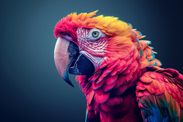 Polygonal Illustration head of macaw bird with dark blue background. - obrazy, fototapety, plakaty