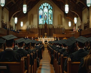 Baccalaureate service in university chapel, serene and reflective - obrazy, fototapety, plakaty