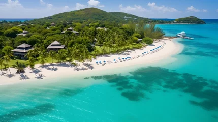 Türaufkleber Aerial view of beautiful tropical island with white sand beach and turquoise sea © Iman
