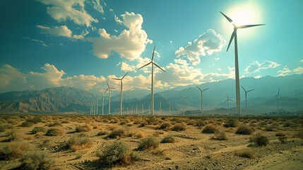 A field of wind turbines in the desert