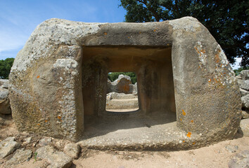 tomb of the giants and menhirs of the archaeological park of Pranu Matteddu in Goni in southern...