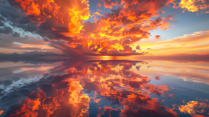 sunset in the clouds over water beautiful