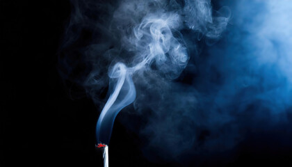 Elegant Smoke Trails Rising from an Extinguished Cigarette in Dim Light - obrazy, fototapety, plakaty