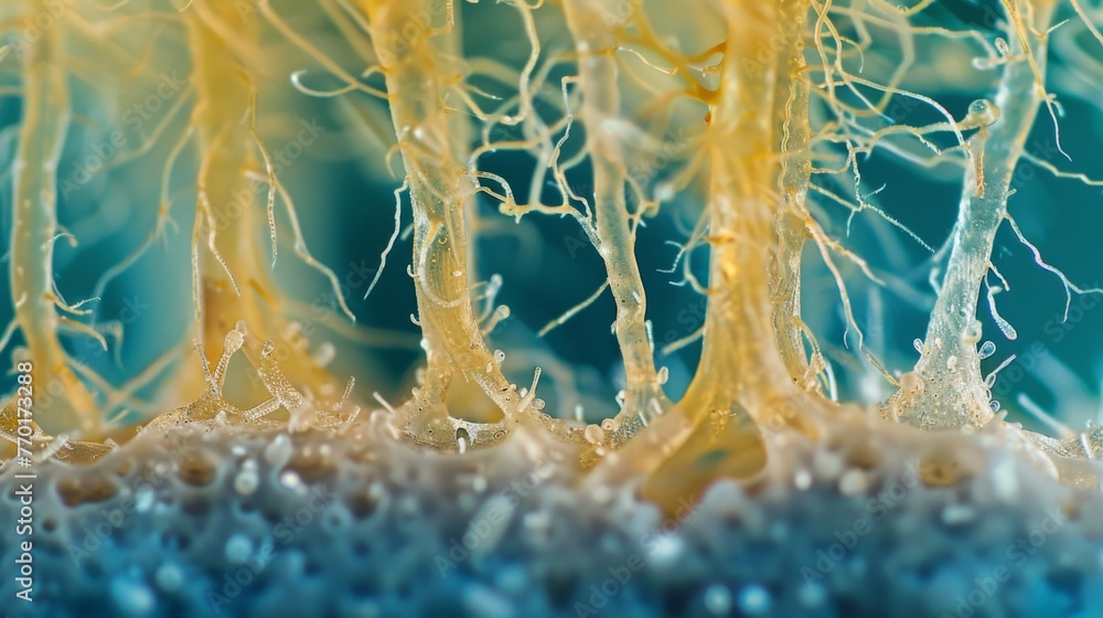 Aufkleber magnified image of a root tip showing the tiny root hairs that absorb water and nutrients from the s