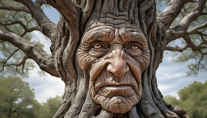 Fototapeta na wymiar A Hyperrealistic Portrait Of A Wise Old Tree Show Upscaled