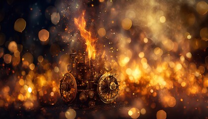 Vintage Toy Train Surrounded by Magical Sparks