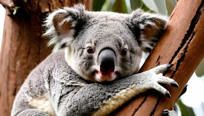 A Koala With Its Claws Wrapped Around A Tree Trunk