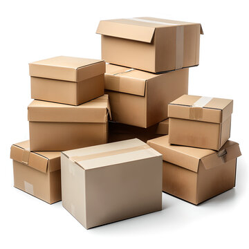 stack of  brown paper cardboard boxes on white background