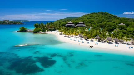 Türaufkleber Aerial view of beautiful tropical island with white sand, turquoise ocean and blue sky © Iman