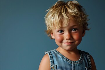 Portrait of cute little boy with blond hair and blue eyes.