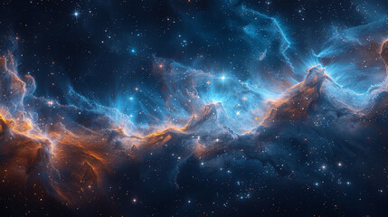 Cosmic Nebula Pattern in Deep Space Blue - obrazy, fototapety, plakaty