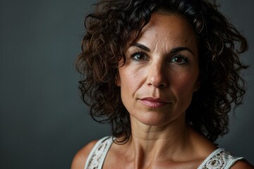 Portrait of a beautiful mature woman with curly hair, studio shot