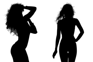 mujeres, ilustracion, vector, silueta, modelos, fashion, modelos, moda, pose, sexy, sensual - obrazy, fototapety, plakaty