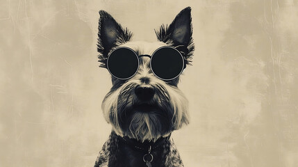 Scottish Terrier with Round Glasses - obrazy, fototapety, plakaty