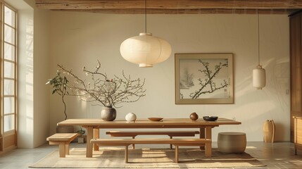 Minimalist Japanese Dining Room with Natural Light