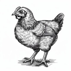 a simple of Chicken, Farm animal, simple vector svg illustration, hand-drawn black monoline, isolated on with background - obrazy, fototapety, plakaty