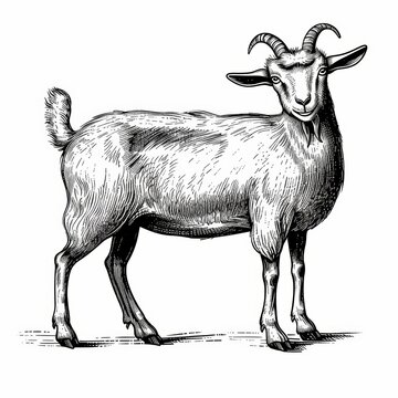 a simple of Cashmere Goat, Farm animal, simple vector svg illustration, hand-drawn black monoline, isolated on with background