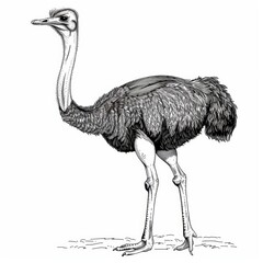 a simple of Ostrich, Farm animal, simple vector svg illustration, hand-drawn black monoline, isolated on with background