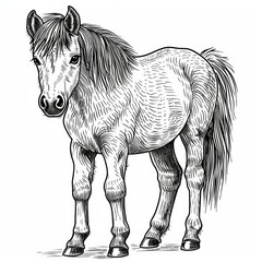 a simple of Miniature Horse, Farm animal, simple vector svg illustration, hand-drawn black monoline, isolated on with background