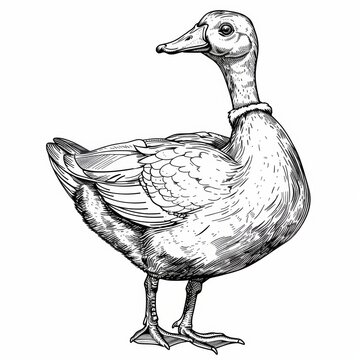 a simple of Muscovy Duck, Farm animal, simple vector svg illustration, hand-drawn black monoline, isolated on with background