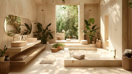 Modern Eco-Friendly Bathroom Interior with Greenery View
