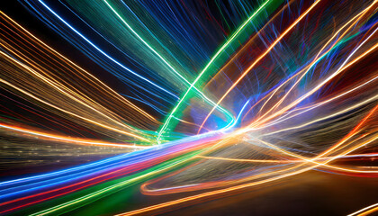 Glowing LED Light Trails background. Generative AI.